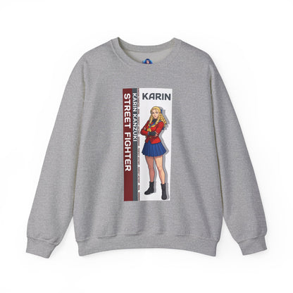 Karin Sweatshirt, Street Fighter Crewneck, Elegant Fighting Game Apparel for Fans – grey crewneck with Karin illustration