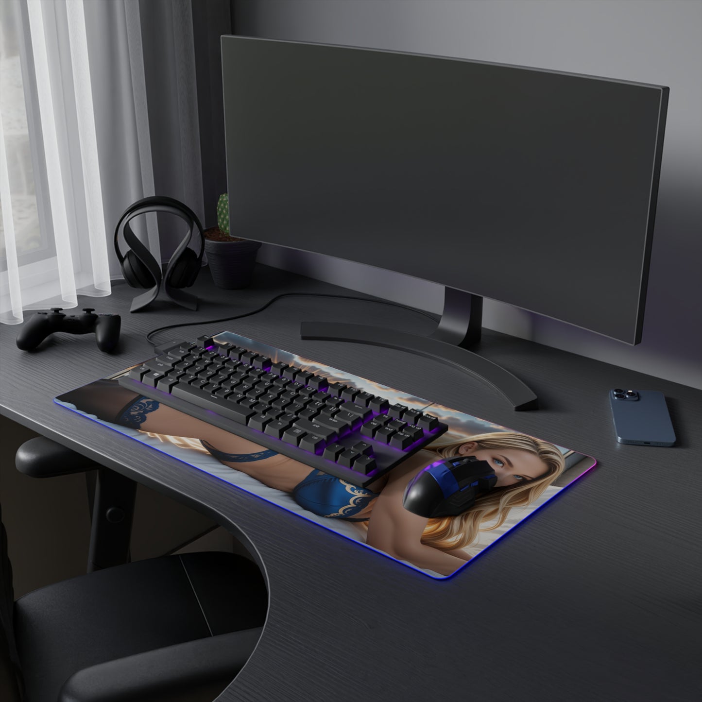 Supergirl Desk Mat – LED RGB Pad, Waifu Hero Anime Girl Gaming Setup
