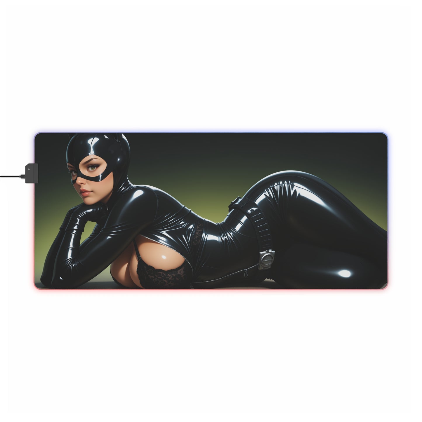Catwoman-Schreibtischunterlage – LED-RGB-Pad, Waifu-Anime-Girl-Gaming-Setup