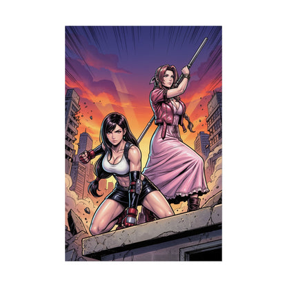Tifa Lockhart & Aerith Gainsborough Poster / Tifa & Aerith Wall Art / Tifa & Aerith Art Print / Final Fantasy Poster - Tifa and Aerith united in battle-ready pose