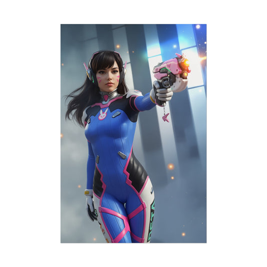 D.Va Poster – Iconic Mech Pilot Heroine Wall Art for Gamer Room Decor, high-res vibrant gaming room print