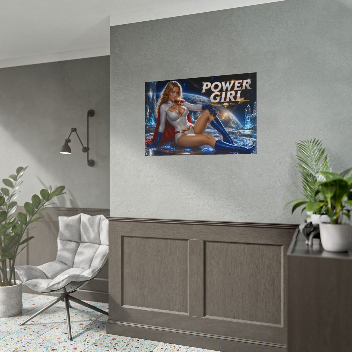 Power Girl Character Poster Comic Style Wall Decor Bedroom Collector Gift