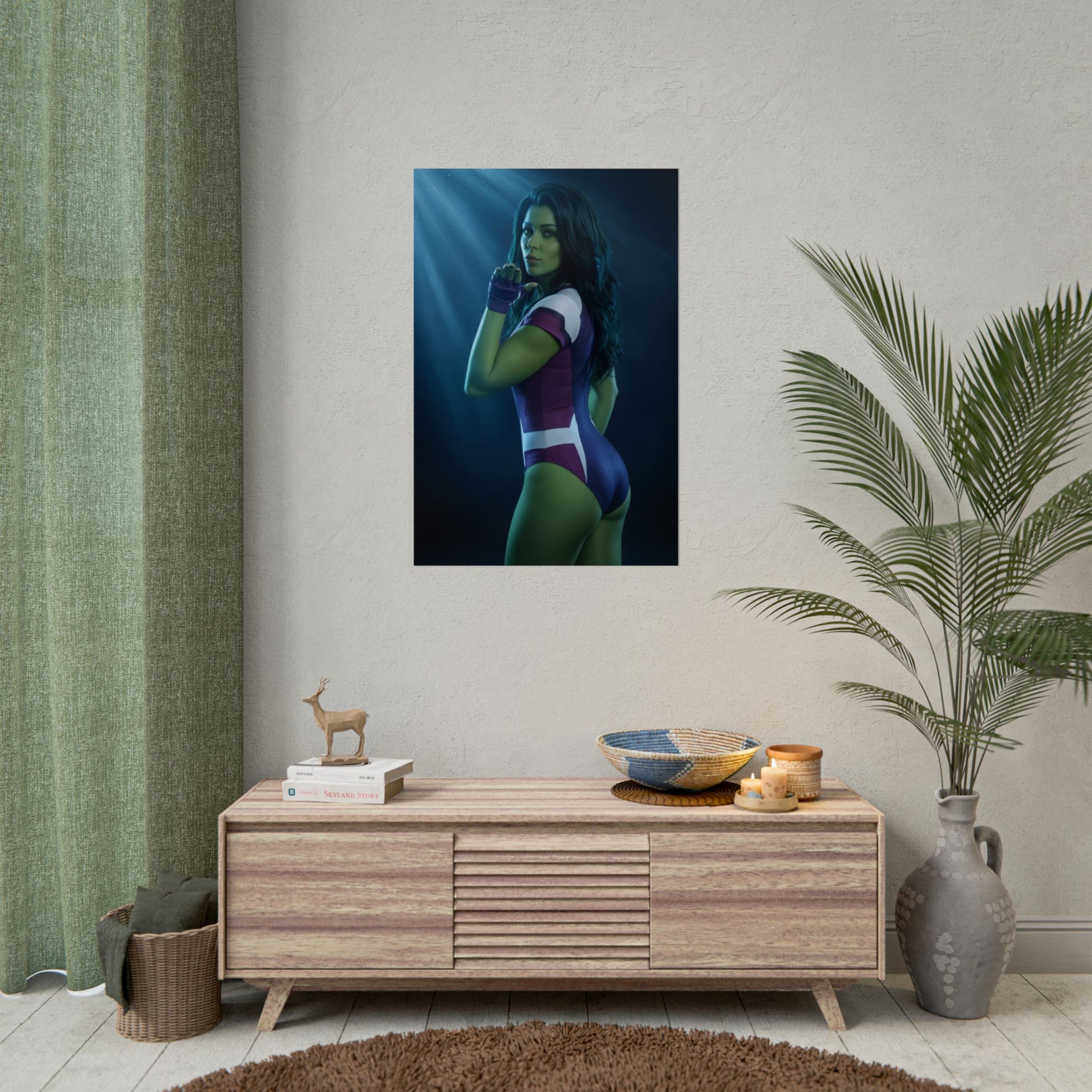 She-Hulk Marvel Poster – Iconic Superheroine Wall Art for Gamer Decor - ultra-high res She-Hulk poster in gaming room