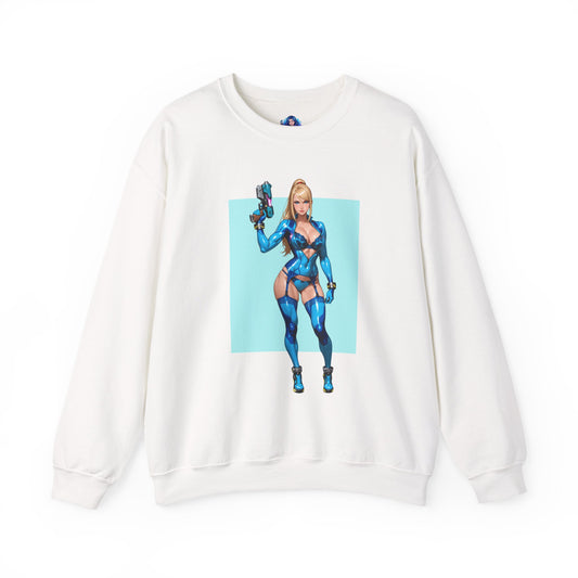 Samus Aran Sweatshirt, Interstellar Warrior Rundhalsausschnitt, Retro Sci-Fi Gaming Streetwear