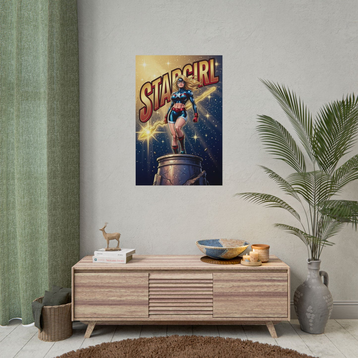 Stargirl Poster / Stargirl Wall Art / Stargirl Art Print / DC Comics Poster showing radiant heroine wielding cosmic energy in golden star scene