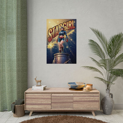 Stargirl Poster / Stargirl Wall Art / Stargirl Art Print / DC Comics Poster showing radiant heroine wielding cosmic energy in golden star scene