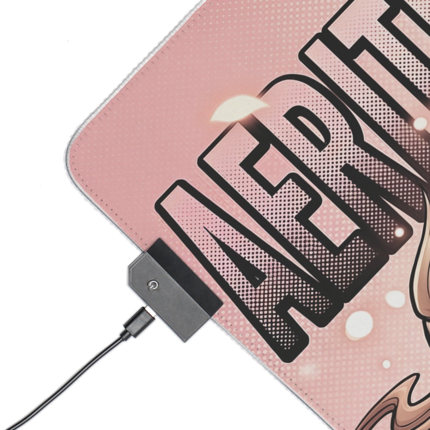 Aerith Gainsborough RGB Desk Mat, Final Fantasy Gaming Mouse Pad, LED Desk Mat - pink corner with USB RGB controller and bold AERITH text
