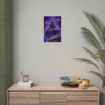 Raven Poster / Raven Wall Art / Raven Art Print / DC Comics Poster showing mystical Raven heroine with violet energy and dark fantasy decor