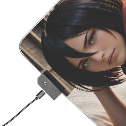 Mikasa Ackerman Desk Mat – LED RGB Pad, Elegant Waifu Anime Girl Setup
