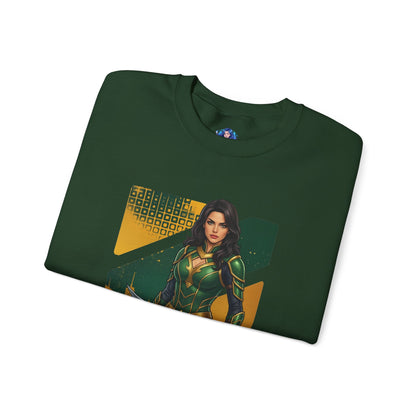 Talia al Ghul Sweatshirt, DC Comics Crewneck, Elegant Villain Apparel for Fans — folded green crewneck with detailed Talia artwork