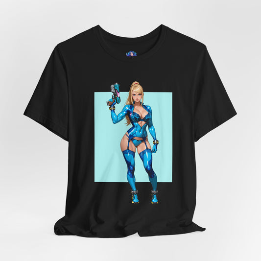 Samus Aran Grafik-T-Shirt | Sci-Fi-Kopfgeldjäger-T-Shirt für Gamer | Anime-Power-Armor-Shirt