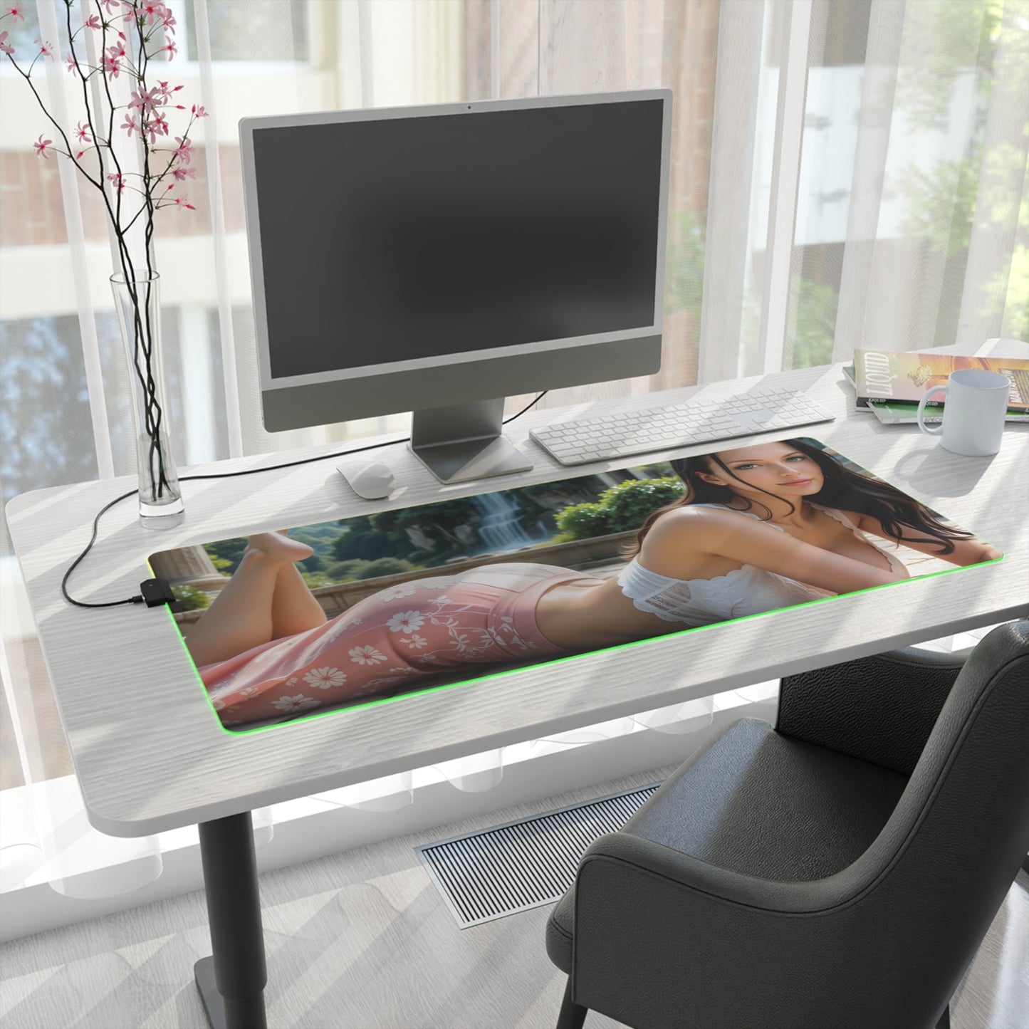 Nico Robin Desk Mat – LED RGB Pad, Calm Waifu Anime Girl Gaming Setup