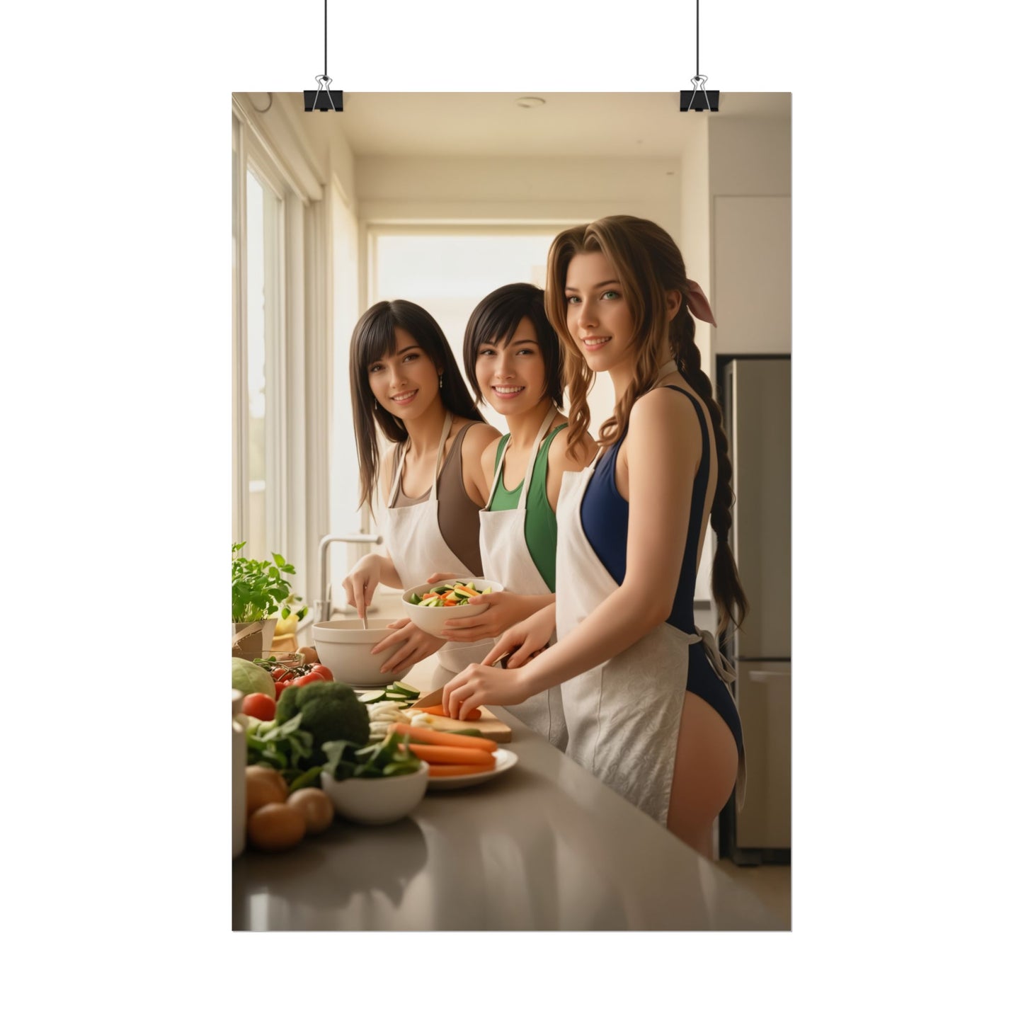 Tifa Aerith Yuffie Poster, Final Fantasy VII Art Print, Iconic RPG Trio - trio cooking scene art print for gaming room décor