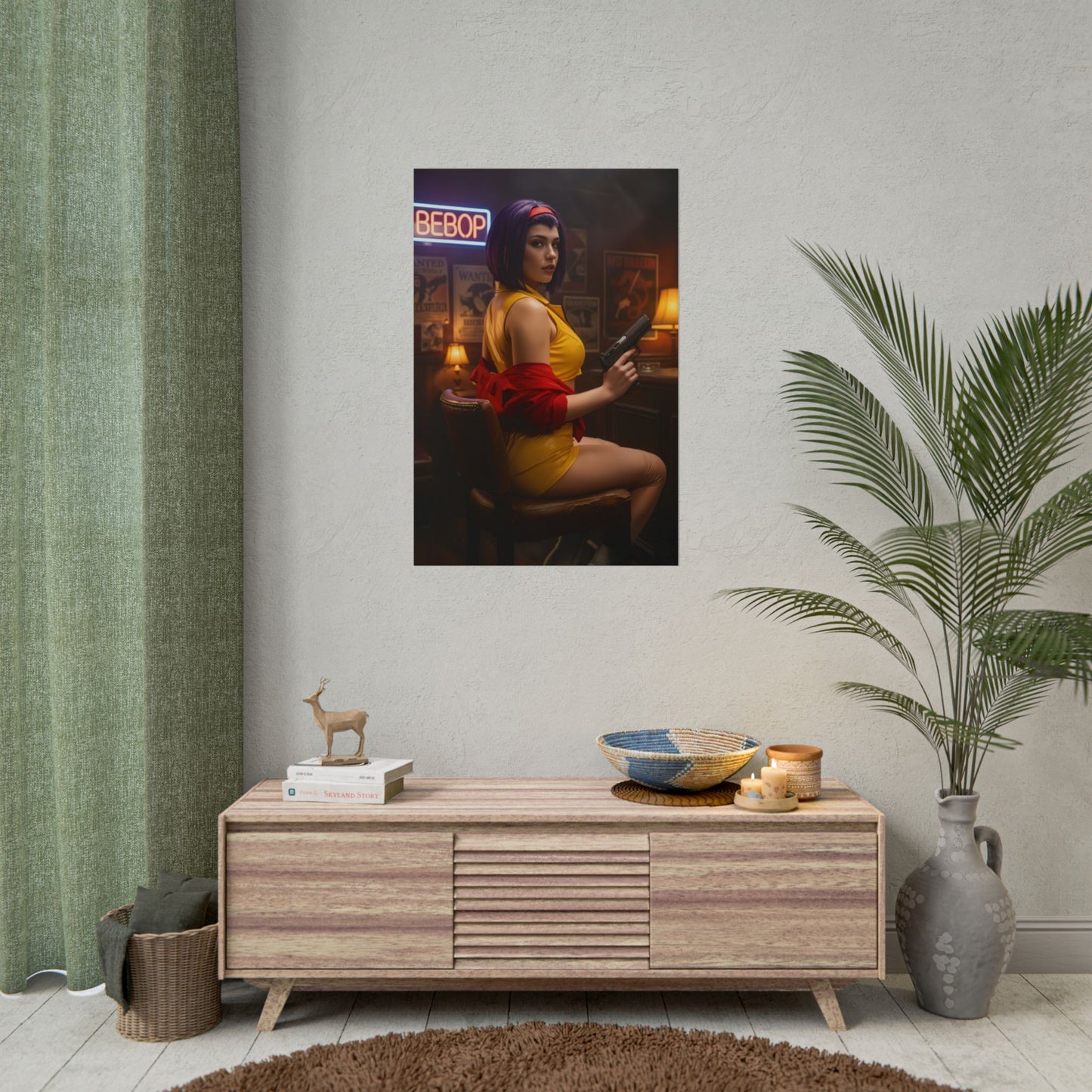 Faye Valentine Poster, Cowboy Bebop Art Print, Iconic Anime Character Wall Decor — cinematic retro sci‑fi room decor featuring confident Faye Valentine