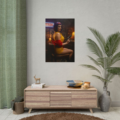 Faye Valentine Poster, Cowboy Bebop Art Print, Iconic Anime Character Wall Decor — cinematic retro sci‑fi room decor featuring confident Faye Valentine