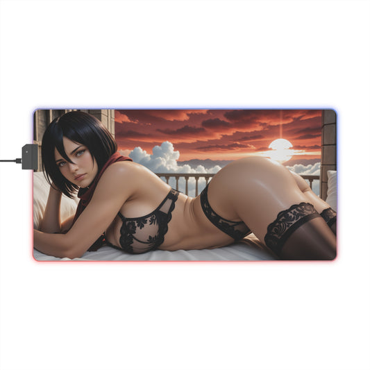 Mikasa Ackerman Desk Mat – LED RGB Pad, Elegant Waifu Anime Girl Setup