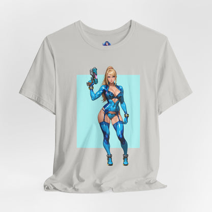 Samus Aran Grafik-T-Shirt | Sci-Fi-Kopfgeldjäger-T-Shirt für Gamer | Anime-Power-Armor-Shirt