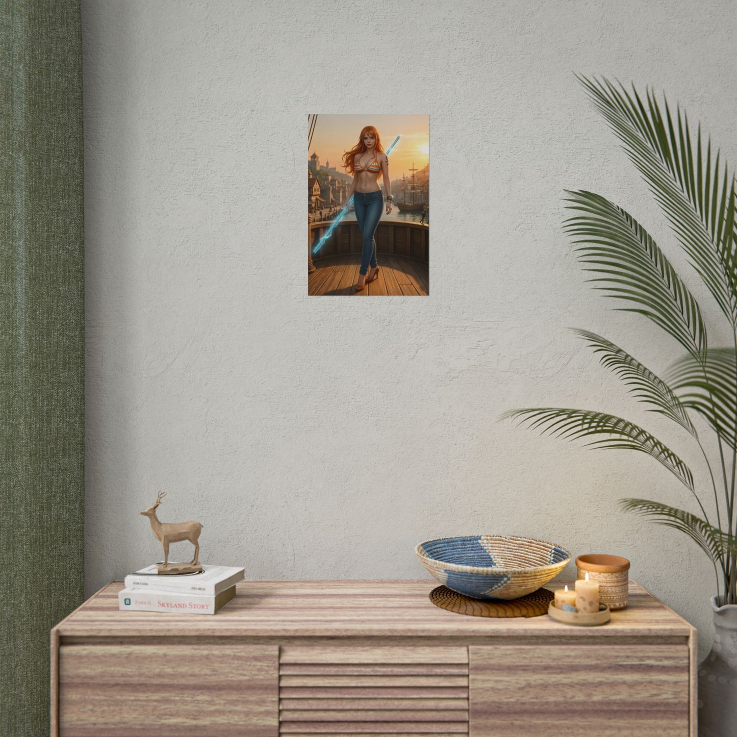 Nami Poster, One Piece Art Print, Iconic Navigator Anime Character — stylish wall art in modern room showcasing confident navigator