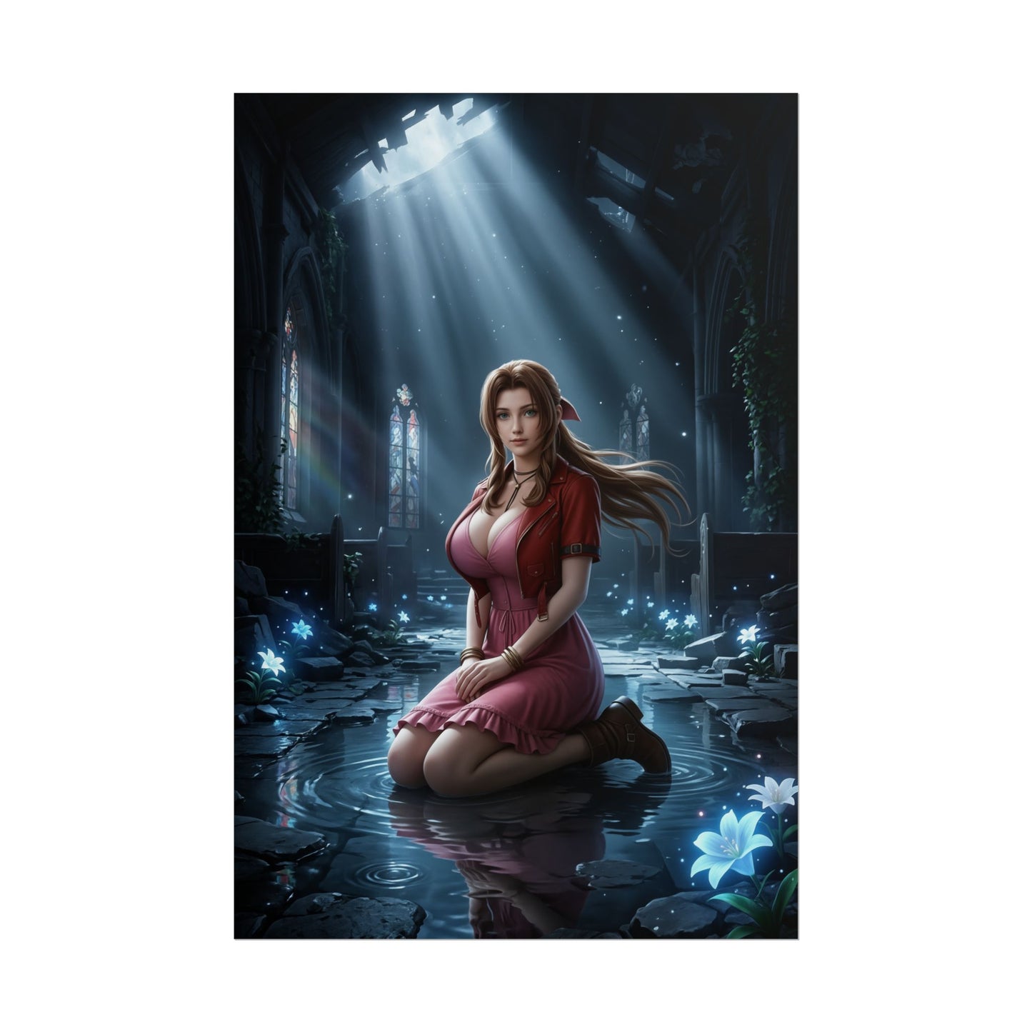 Aerith Gainsborough Final Fantasy VII Poster Anime RPG Wall Art Fantasy Woman Print Brown Hair Girl Character Gaming Room Decor Gift