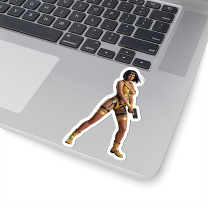 Faye Valentine Sticker – Anime Vinyl Sticker for Laptops & Indoor Decor on laptop showing glossy, durable, bubble-free anime character decal
