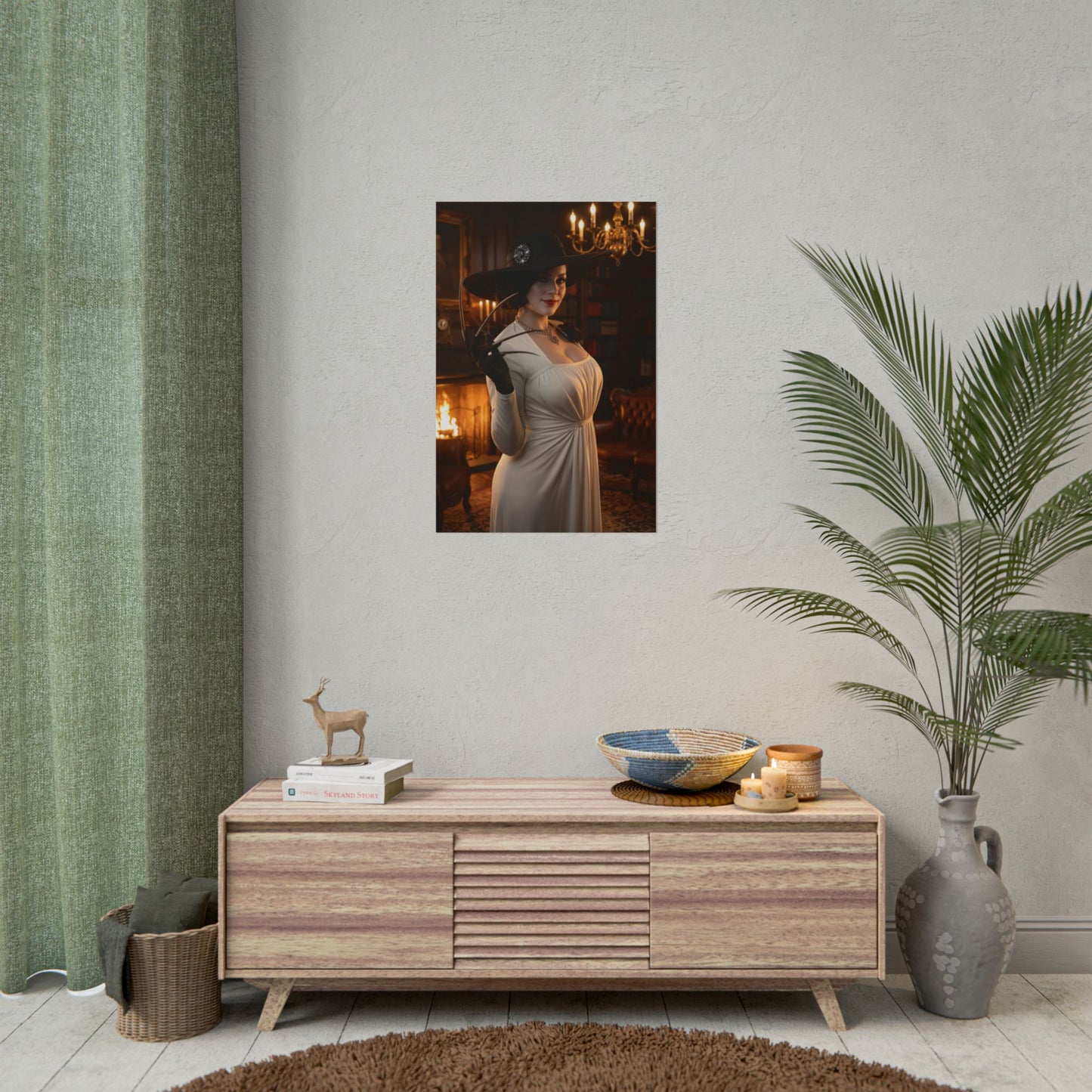 Lady Dimitrescu Poster, Resident Evil Art Print – Iconic Gothic Villainess on modern living room wall above console