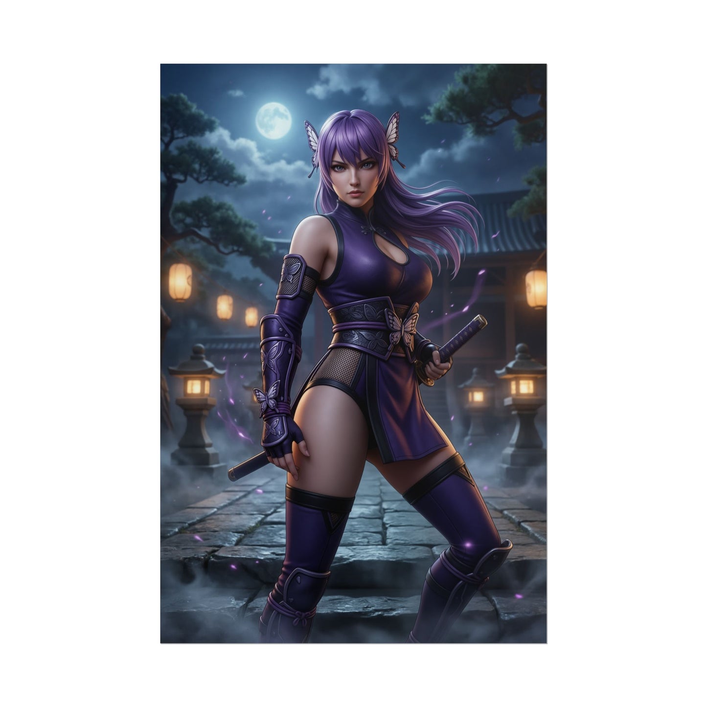 Ayane Dead or Alive Poster Ninja Woman Wall Art Purple Hair Girl Print Fighter Character Gaming Room Decor Gift