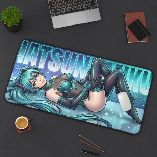 Hatsune Miku Desk Mat, Vocaloid Mouse Pad, Anime Gaming Desk Setup featuring neon Hatsune Miku character on a large non-slip gaming desk mat