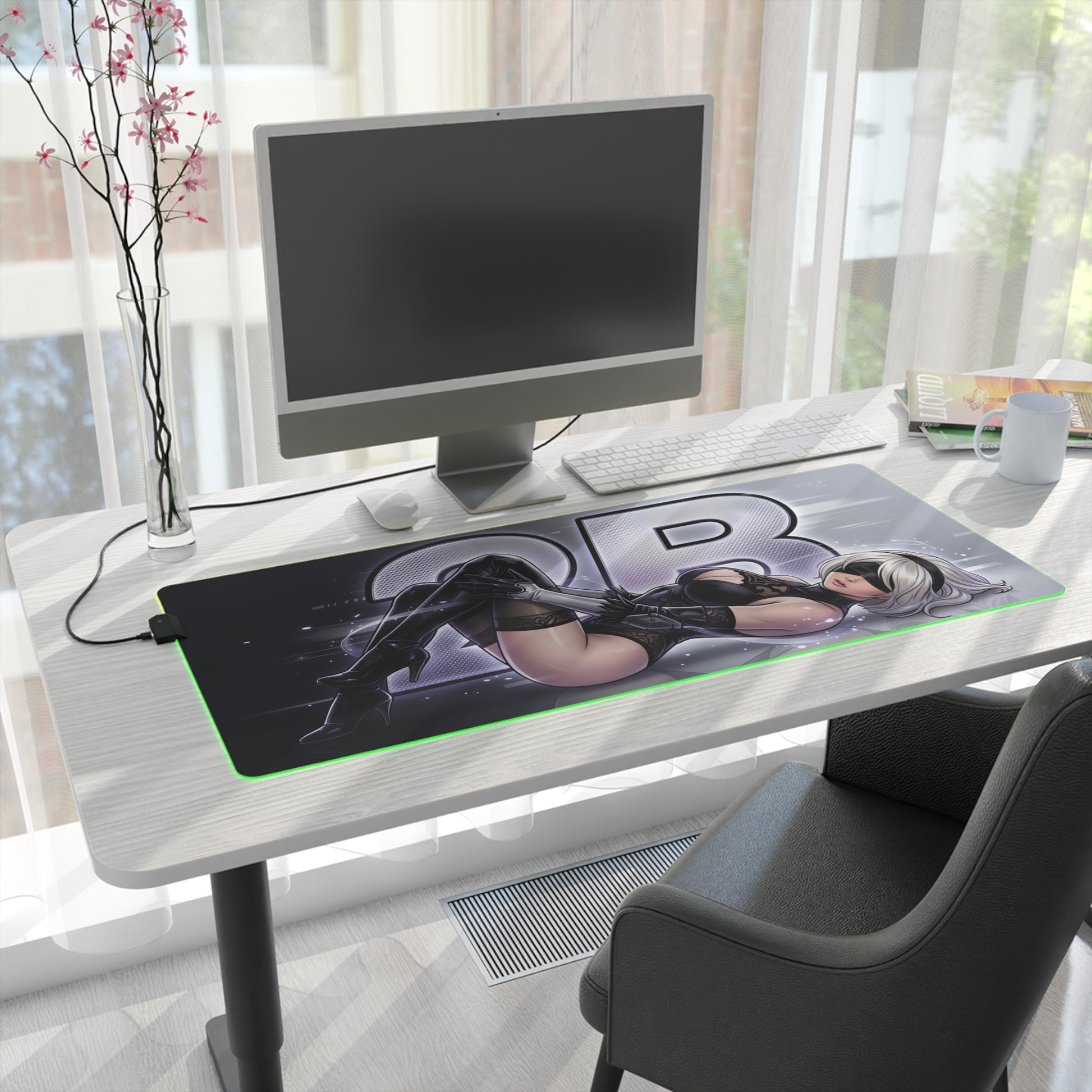 2B RGB Desk Mat, NieR Automata Gaming Mouse Pad, LED Desk Mat featuring 2B artwork on large RGB LED mouse pad for modern gaming setups