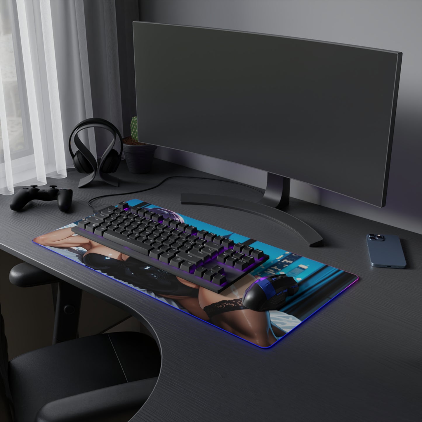Motoko Kusanagi Desk Mat – LED RGB Pad, Cyber Waifu Anime Girl Setup