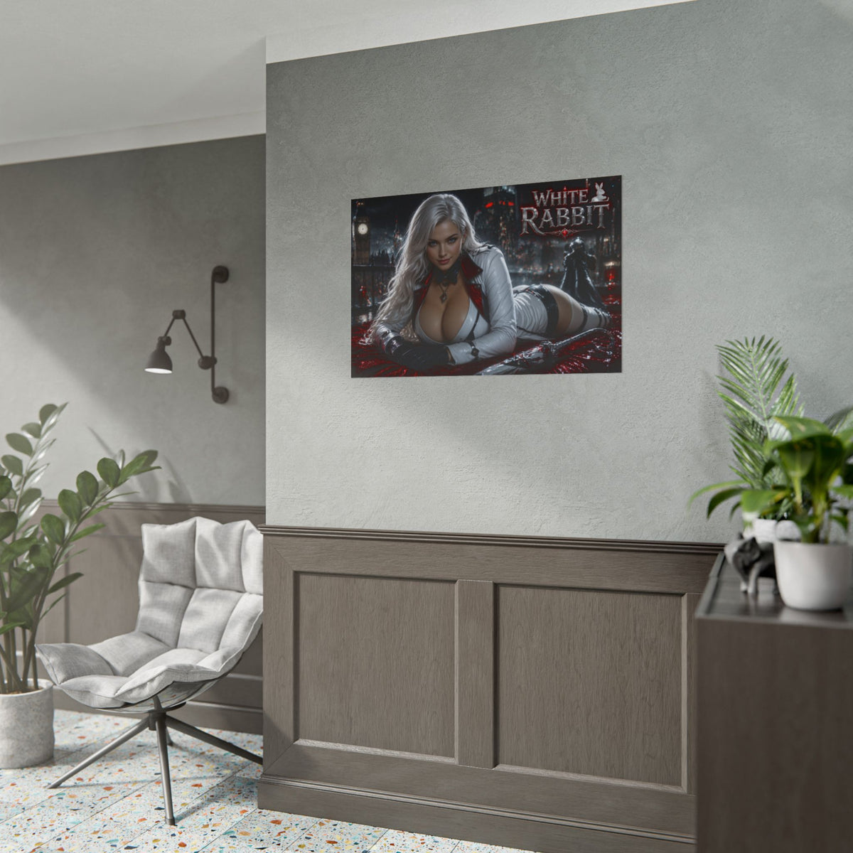 White Rabbit Character Poster Comic Style Wall Decor Bedroom Collector Gift