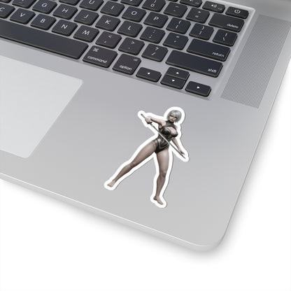 A2 Nier Sticker – Sci-Fi Game Vinyl Sticker for Laptops & Indoor Decor showing glossy die-cut character sticker on a silver laptop corner
