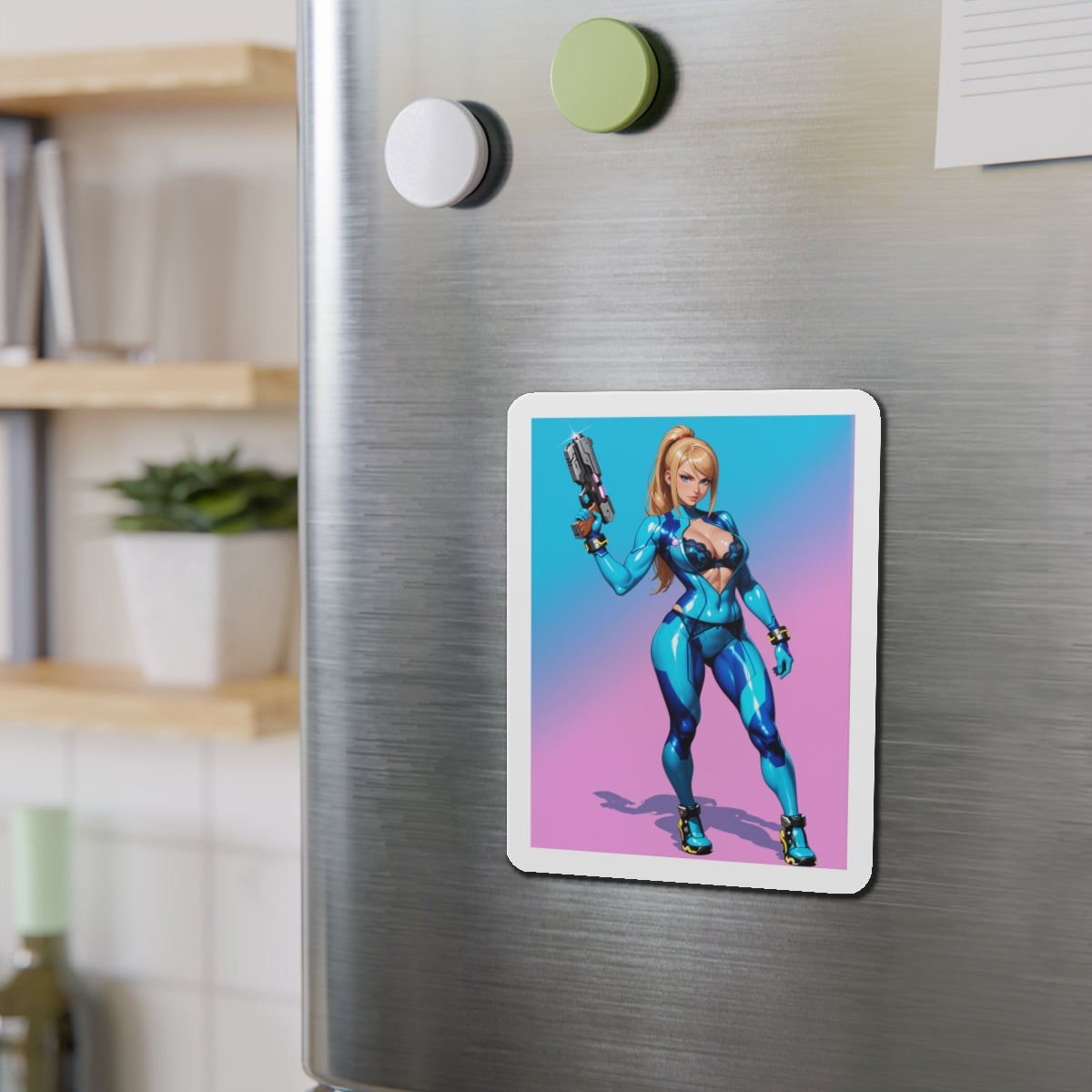 Магніт із зображенням аніме Самус Аран – магніт із зображенням дівчини-воїна космосу, декор для холодильника геймера