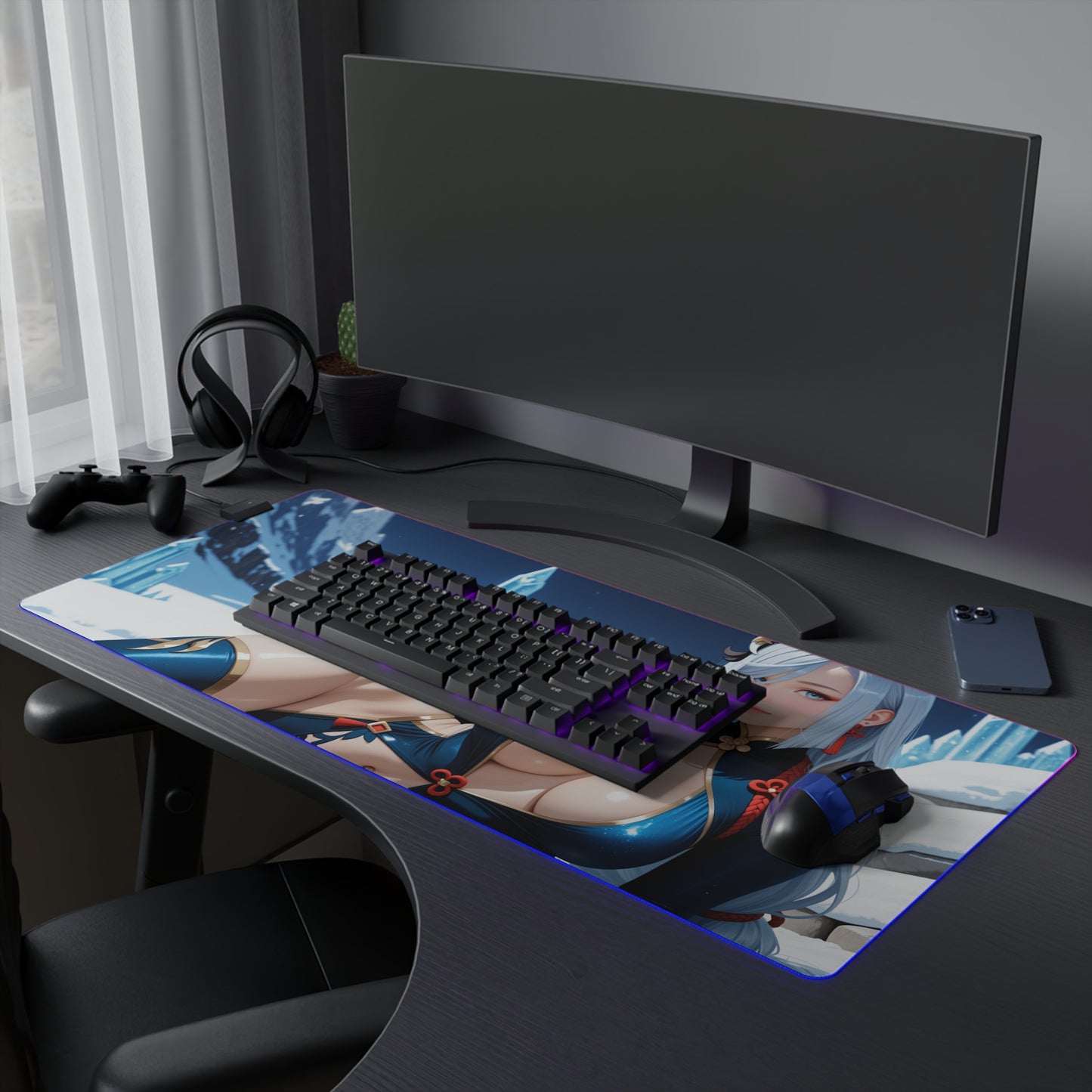 Килимок для столу Shenhe – світлодіодний RGB-підсвітлювальний килимок, ігрова конфігурація з аніме-дівчиною Waifu