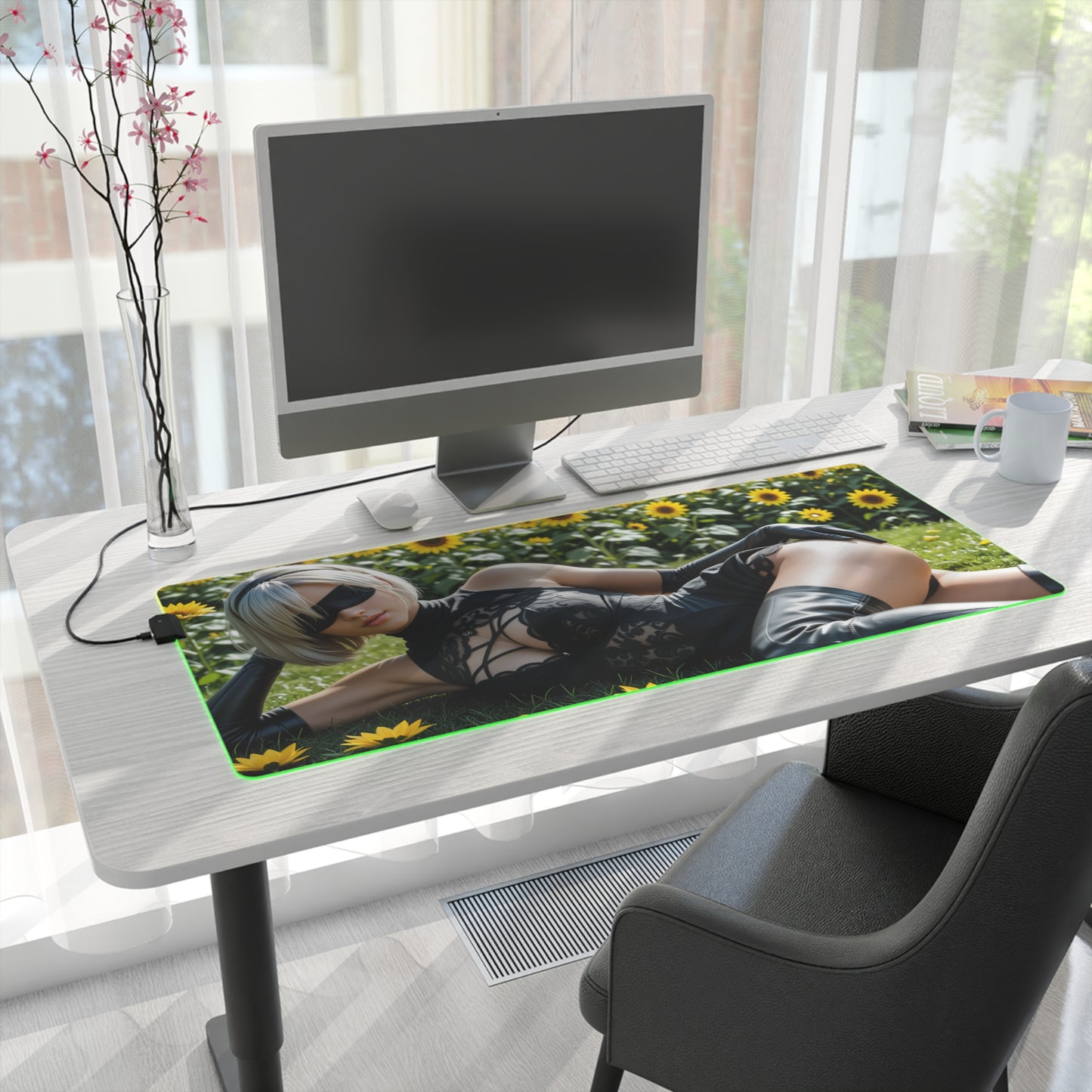 2B Schreibtischunterlage – LED RGB-Pad, Nier Automata Waifu Anime-Mädchen Gaming-Setup