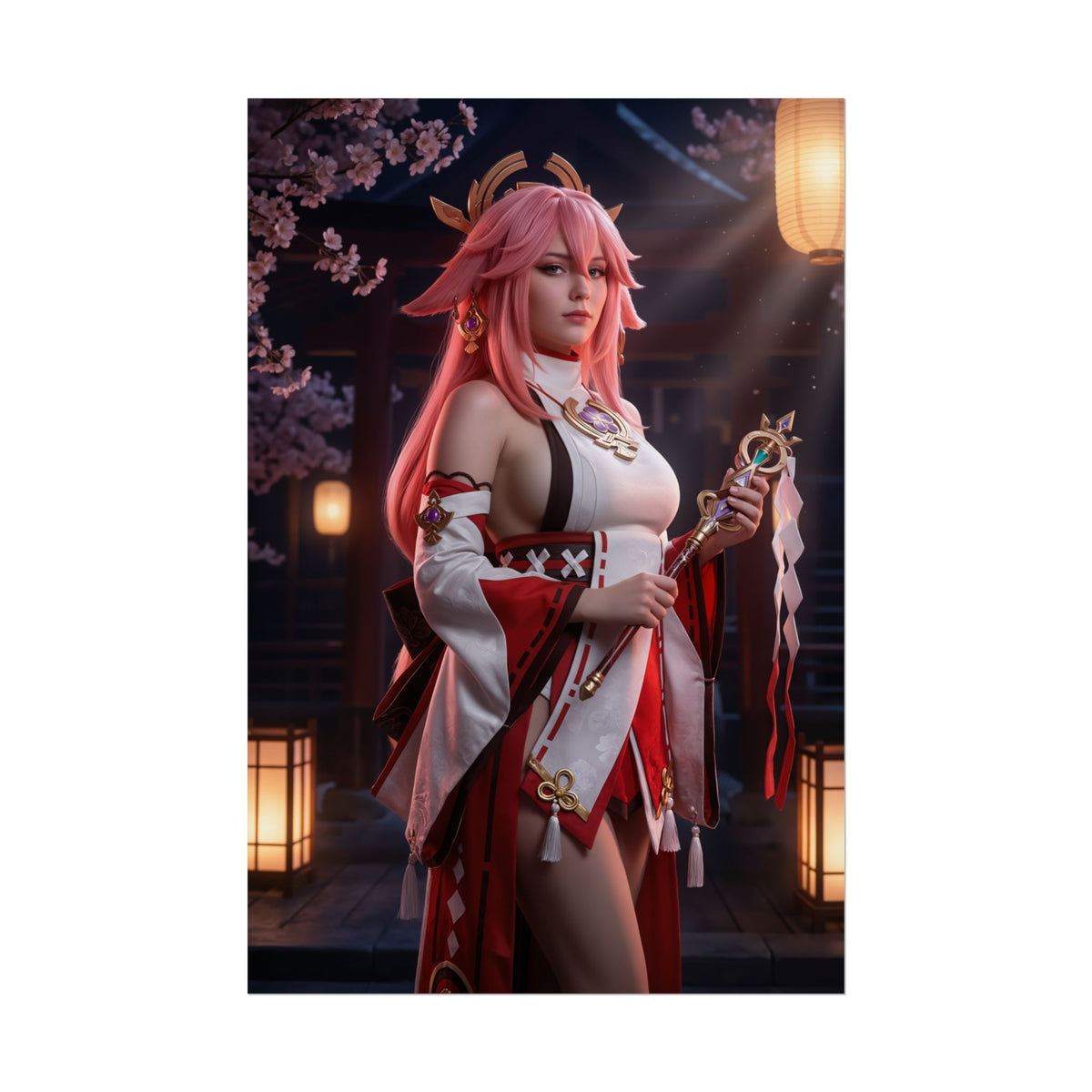 Yae Miko Poster, Genshin Impact Art Print  Iconic Electro Shrine Maiden - elegant shrine maiden wall art for gamer room