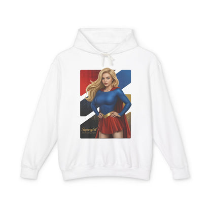 Supergirl Hoodie | DC Comics Hoodie | Anime Superheroine Pullover - white pullover with bold anime Supergirl illustration, soft 100% ring-spun cotton