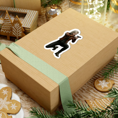Grace Ashcroft Sticker, Resident Evil Sticker, Gaming Room Decor, Gamer Gift on festive gift box vinyl sticker showing character aiming a gun