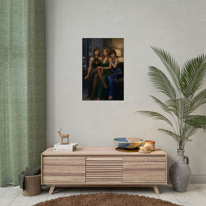Tifa Aerith Yuffie Poster, Final Fantasy VII Art Print – RPG Heroine Trio wall art displayed in modern gamer room decor