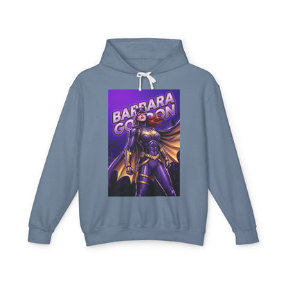 Batgirl Hoodie | DC Superhero Hoodie | Gotham Vigilante Pullover - purple-and-gold Batgirl graphic pullover on soft cotton hoodie