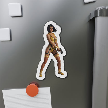 Faye Valentine Magnet – Cowboy Bebop Anime Heroine Fridge Magnet, Decor on fridge showing die-cut vinyl artwork of Faye Valentine