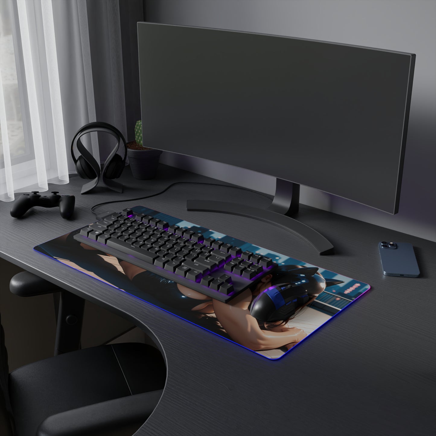 Catwoman Desk Mat – LED RGB Pad, Waifu Thief Anime Girl Gaming Setup