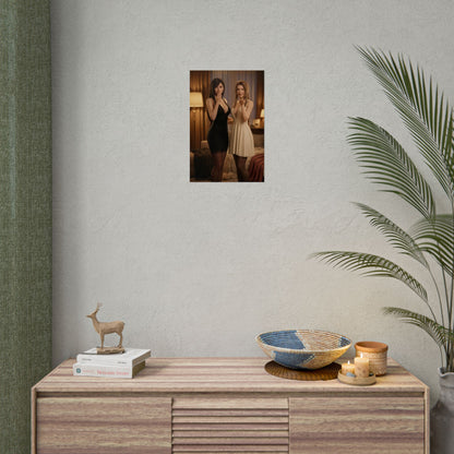 Tifa Aerith Poster, Final Fantasy Art Print – Gamer Gift Wall Art on neutral wall above modern console in gamer decor scene