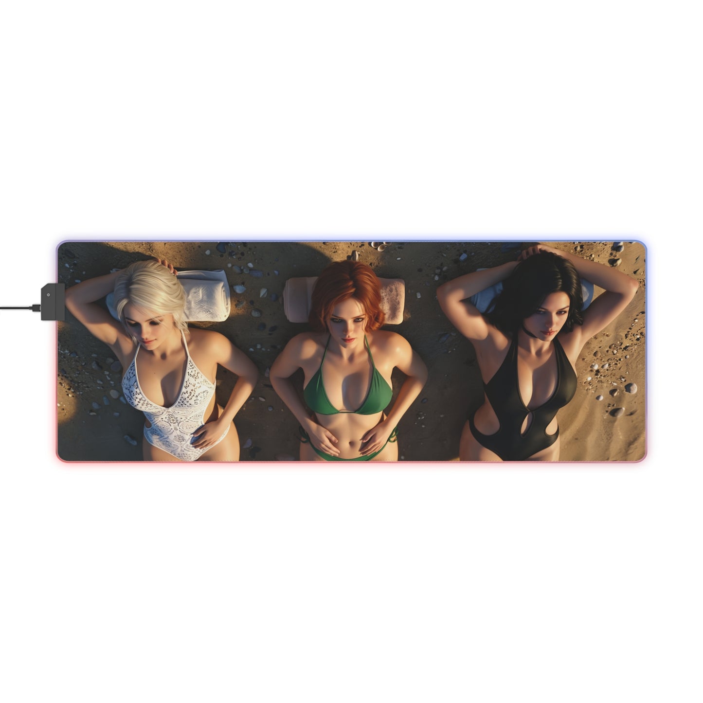Ciri, Triss Merigold & Yennefer Desk Mat – LED RGB Pad showing trio of sorceresses on RGB gaming desk mat