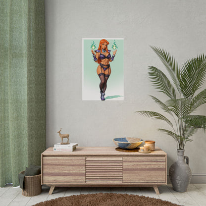 Starfire Wall Art Print, Orange-Haired Waifu Poster, Anime Hero Girl Decor