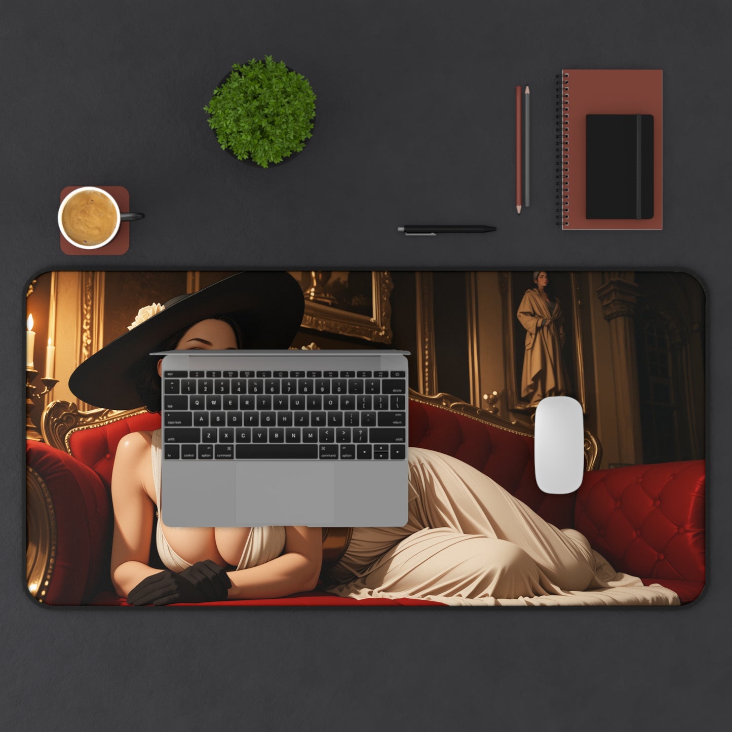 Schreibtischunterlage Lady Dimitrescu, Mauspad mit Gothic-Spiel-Bösewicht, Schreibtisch-Setup im Dark-Fantasy-Stil