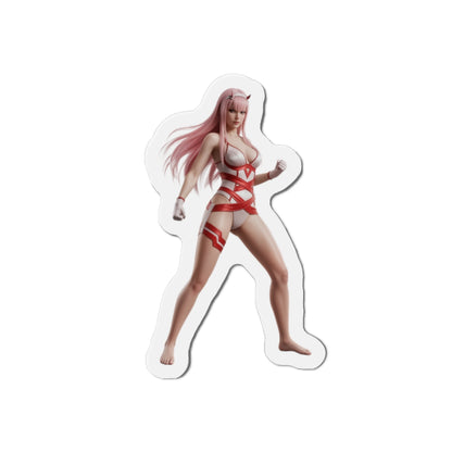 Zero Two Magnet – Anime Character Fridge Magnet, Sci-Fi Decor premium die-cut vinyl magnet showing confident Zero Two anime character in red outfit
