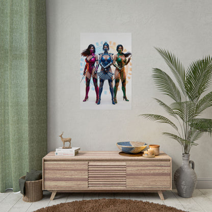 Kitana Jade Mileena Poster, Mortal Kombat Art Print – Iconic Fighter Trio on gamer room wall, bold collectible female fighters art