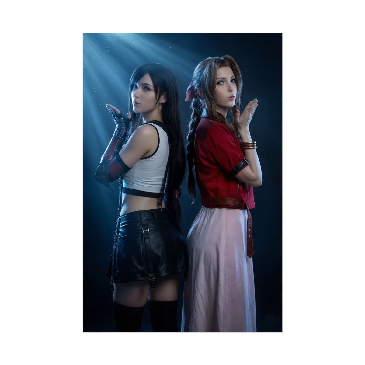 Tifa Lockhart and Aerith Poster  Iconic RPG Heroines Wall Art Decor, high-res duo character print for gaming rooms