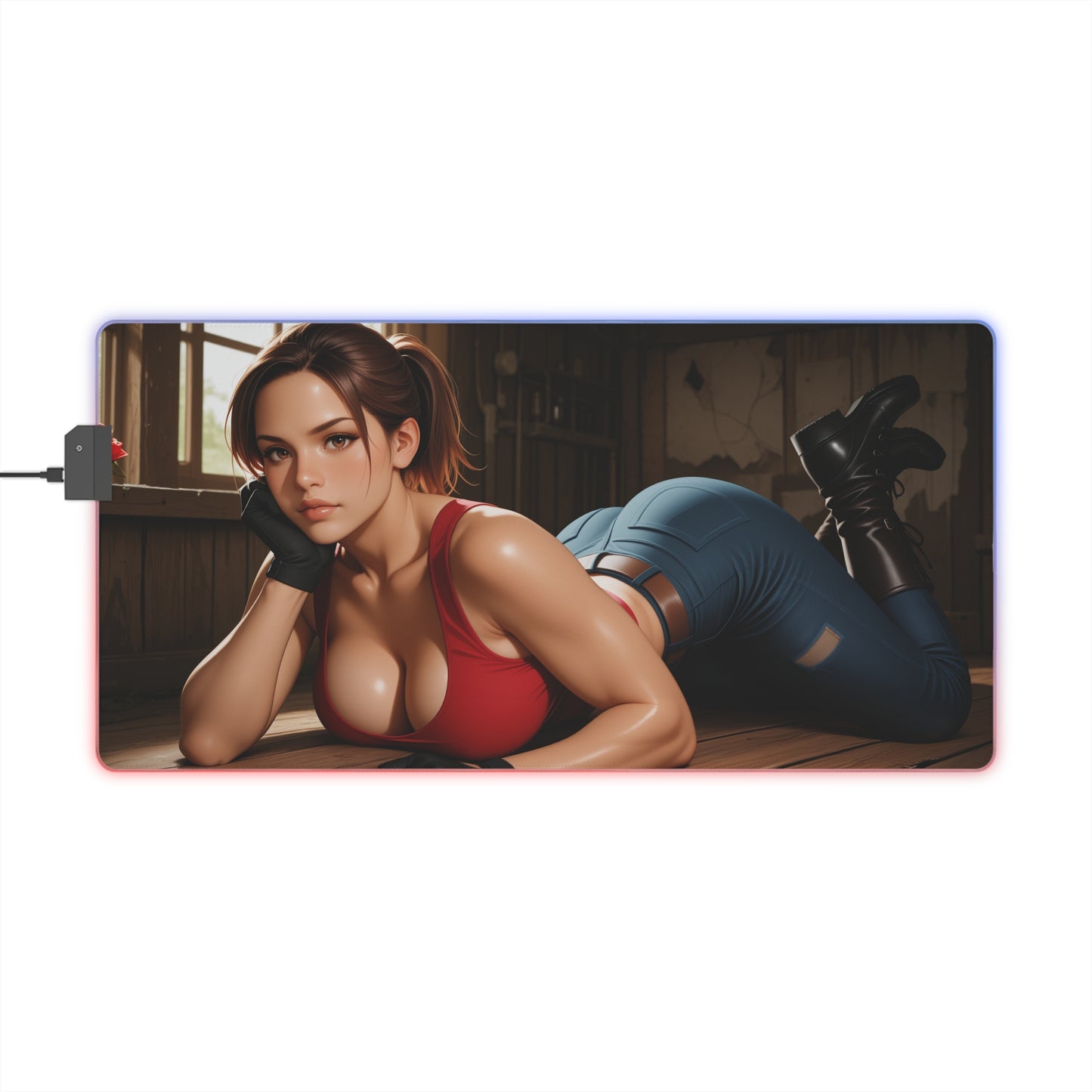 Claire Redfield Schreibtischunterlage – LED RGB-Pad, Waifu Anime Girl Gaming-Setup
