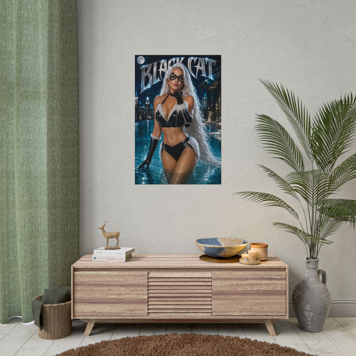 Comic Wall Art Black Cat Poster Heroine Room Decor Collectible Character Print